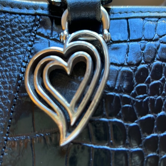 Brighton black croco embossed leather handbag accented with silver hearts - Picture 6 of 9